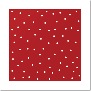 White Polka Dots on Red Background Posters and Art